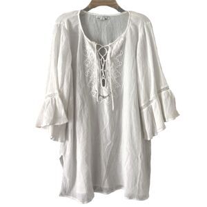 VTG O'Neill Saltwater Lace Embroidered Butterfly Sleeve Swimsuit Cover Up M #A